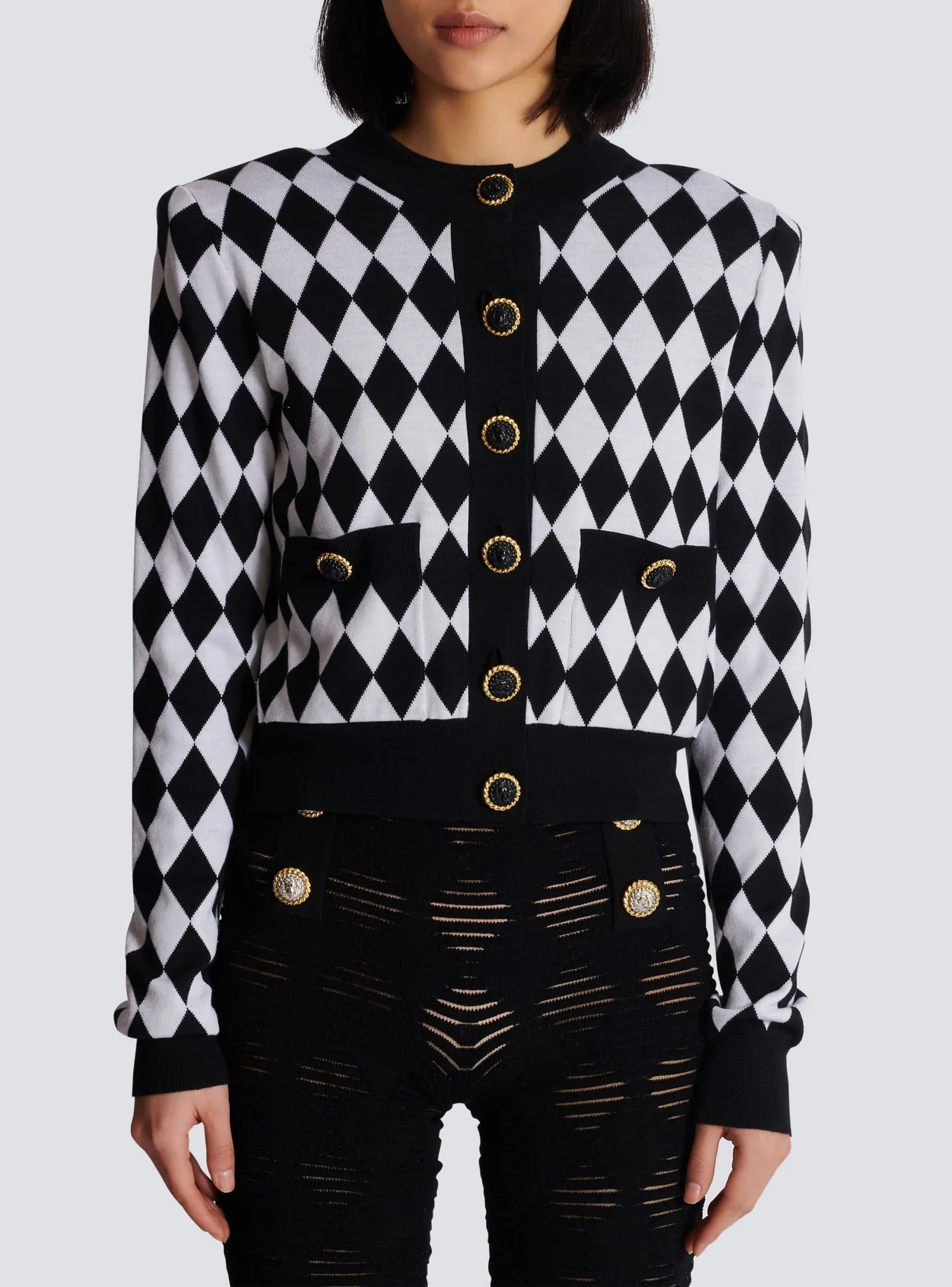 발망 다이아몬드 니트 가디건 블랙