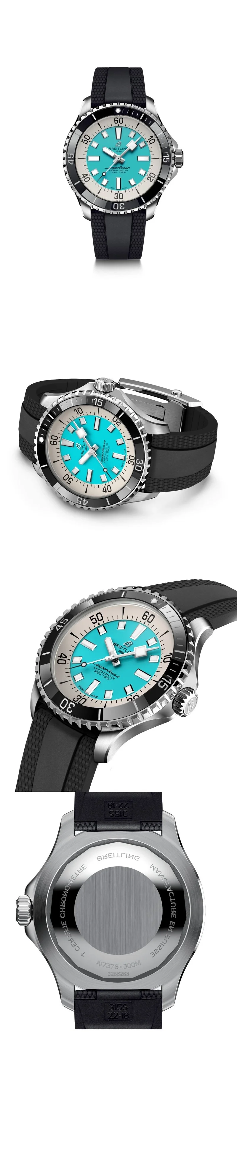 브라이틀링 슈퍼오션 44 스카이 블루 레더 스트랩