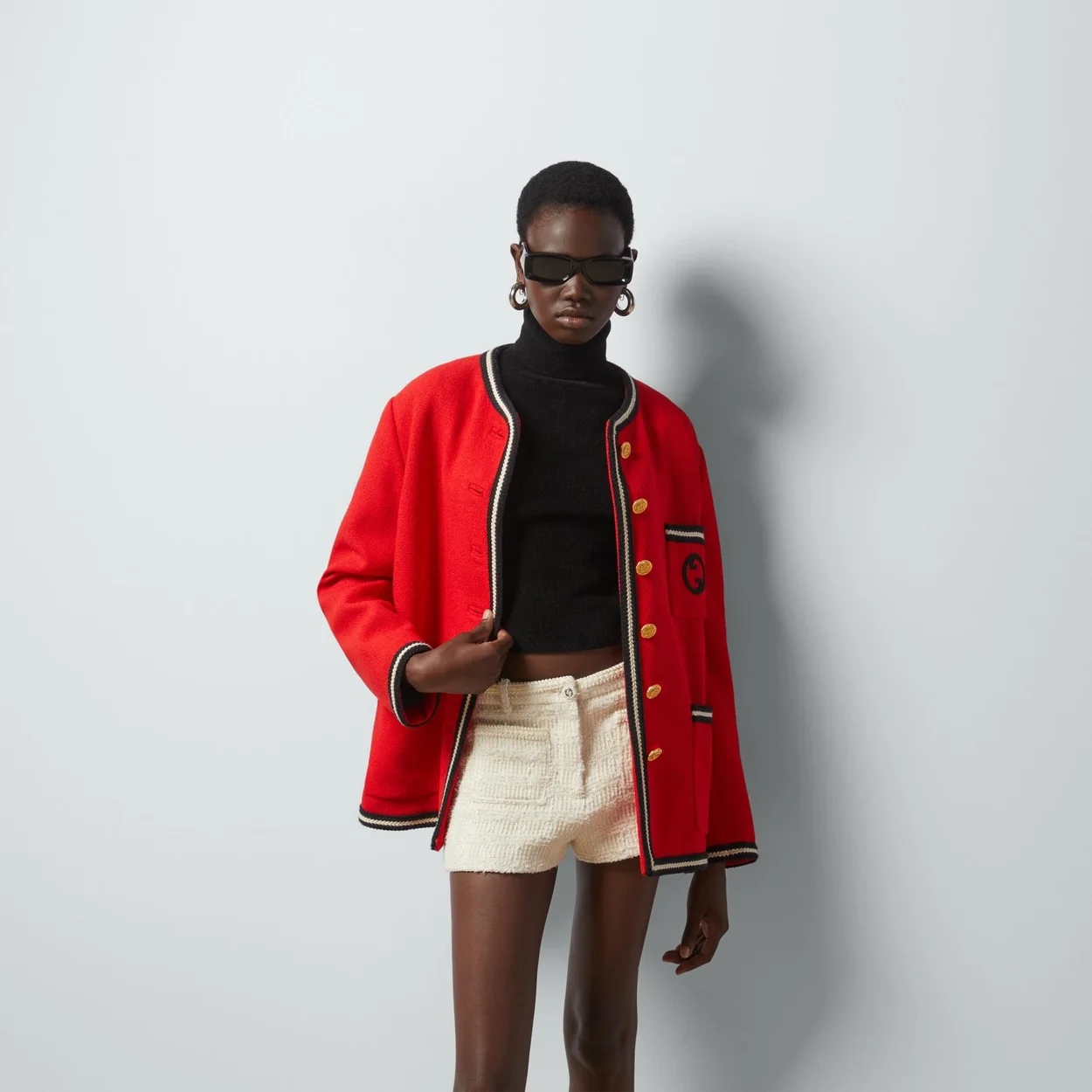 구찌 베스테 트위드 아베크 디테일 GG 가디건