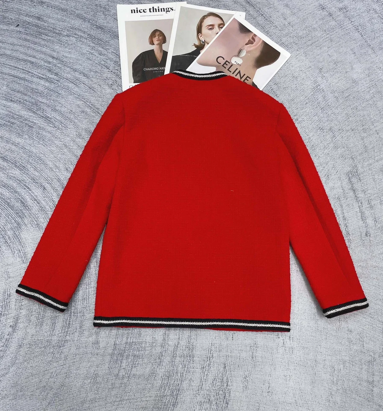 구찌 베스테 트위드 아베크 디테일 GG 가디건