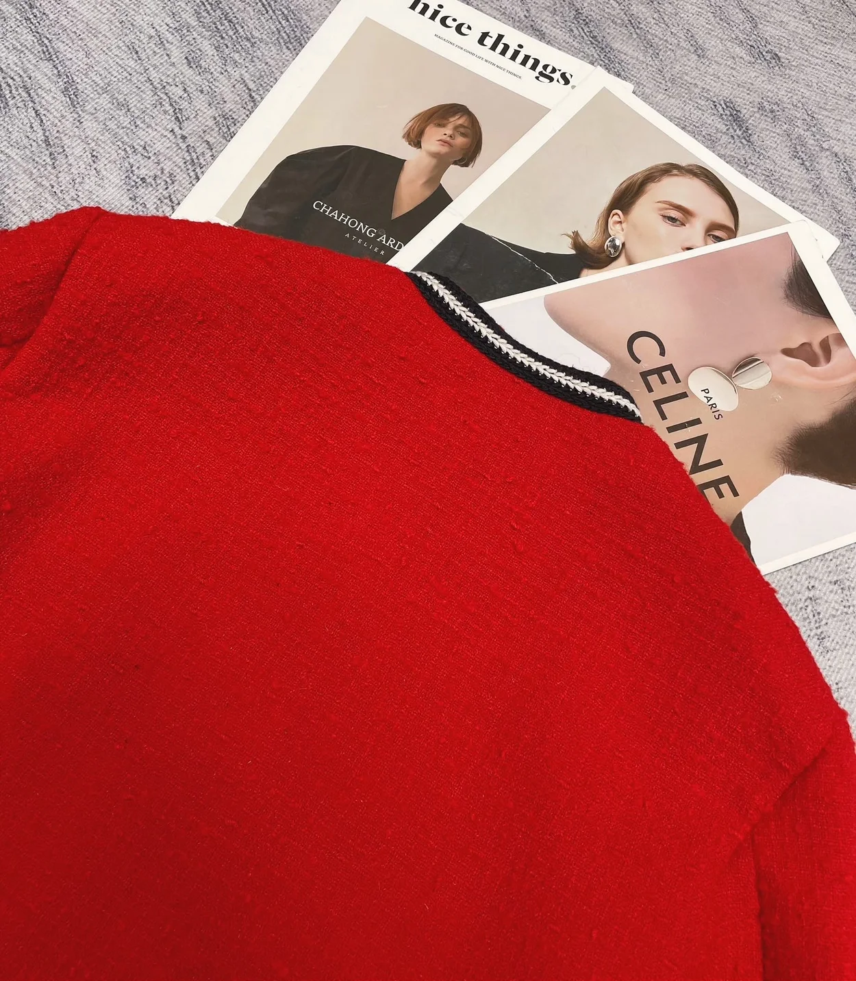 구찌 베스테 트위드 아베크 디테일 GG 가디건