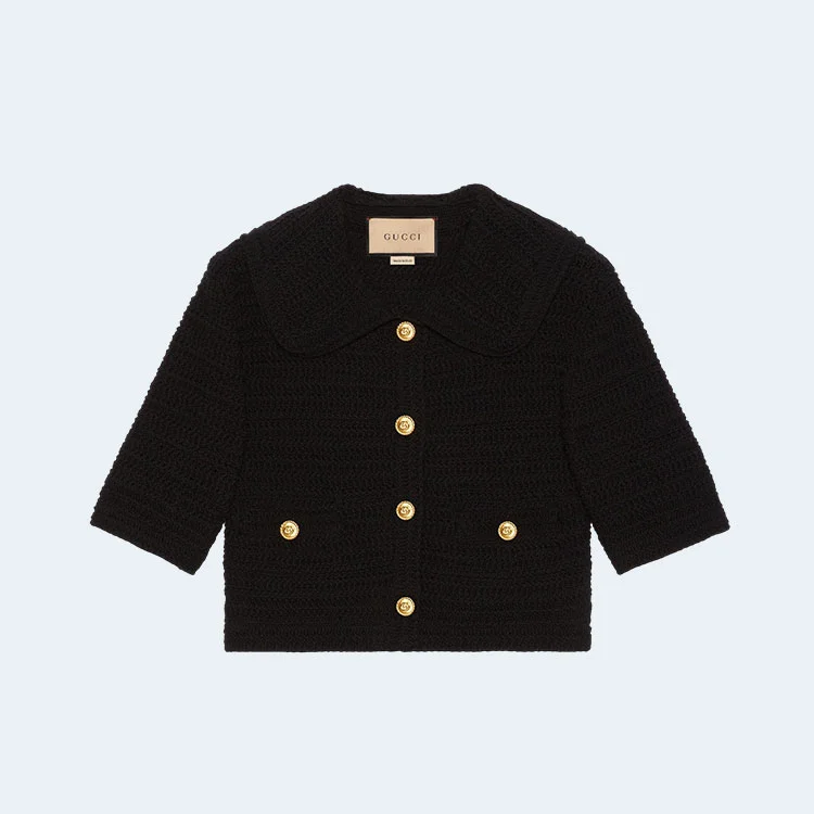 구찌 블랙 크로쉐 코튼 가디건