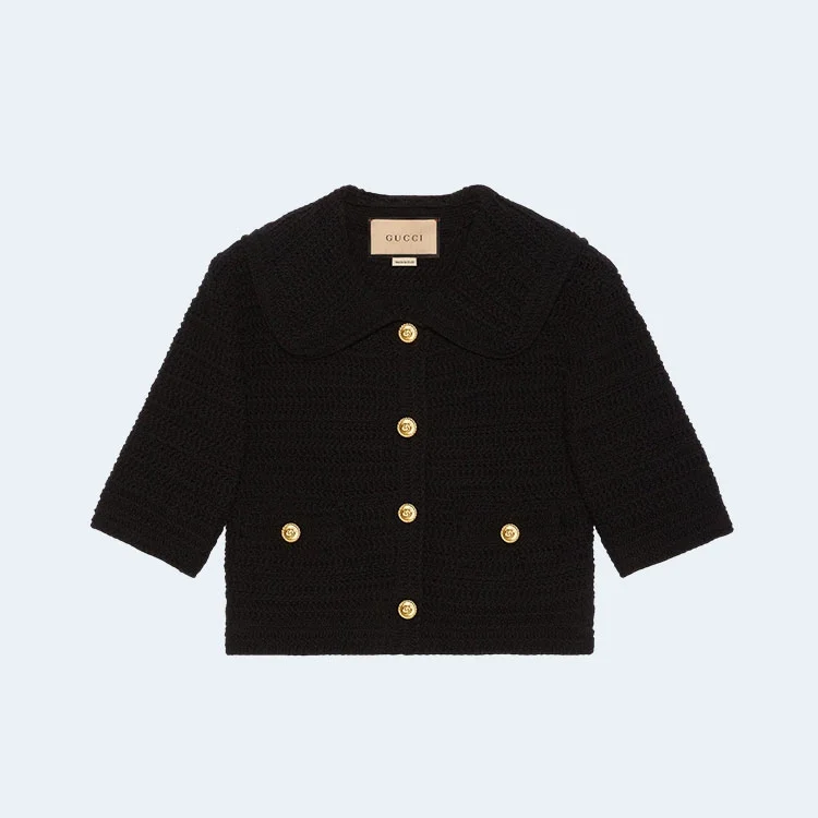 구찌 블랙 크로쉐 코튼 가디건