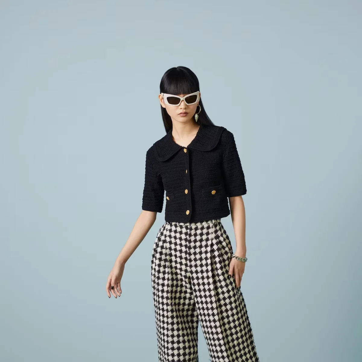 구찌 블랙 크로쉐 코튼 가디건