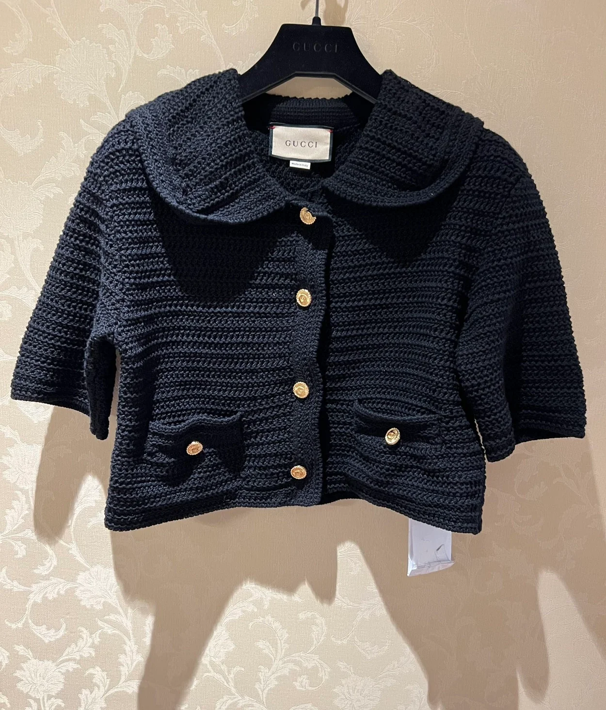 구찌 블랙 크로쉐 코튼 가디건