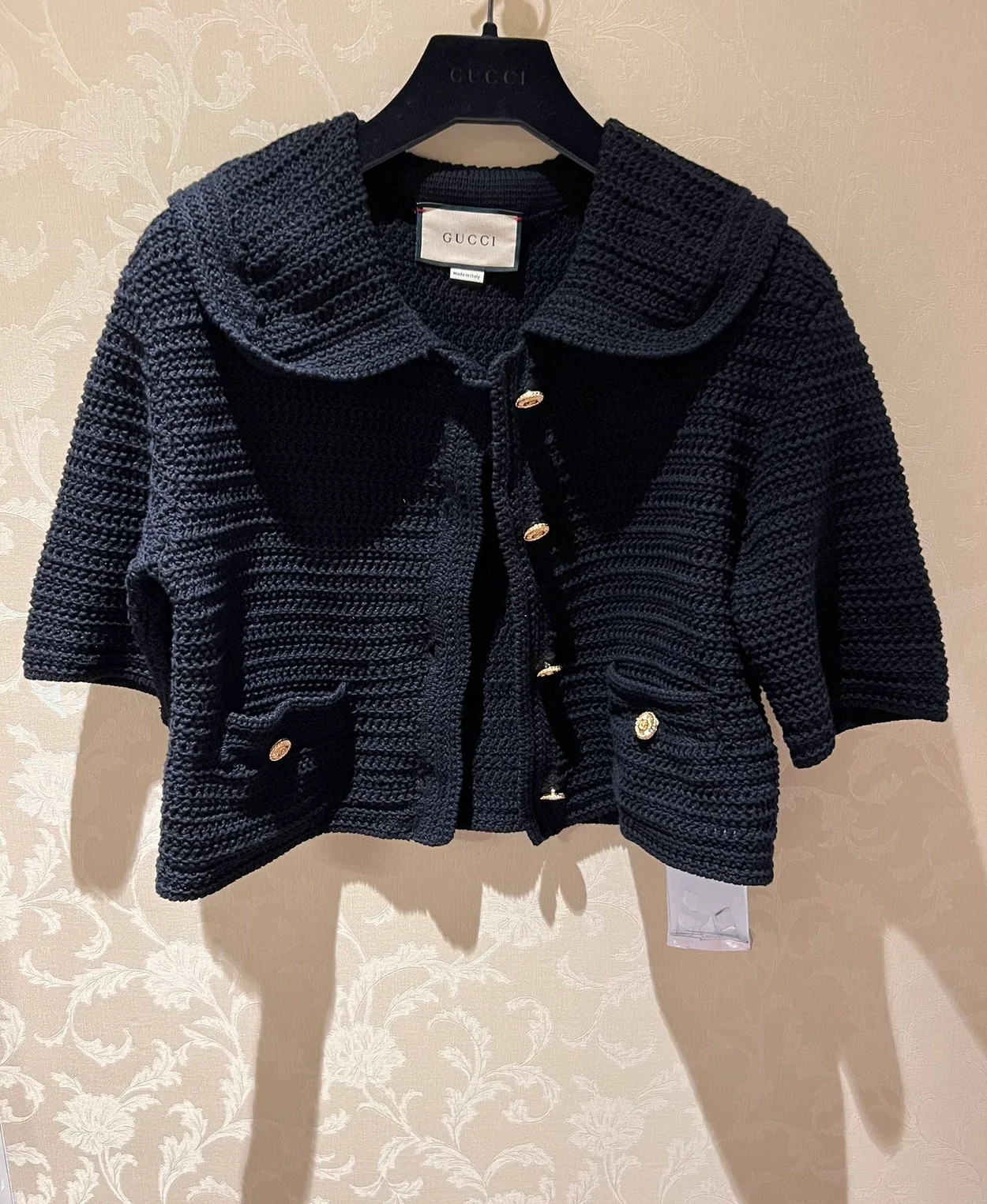 구찌 블랙 크로쉐 코튼 가디건