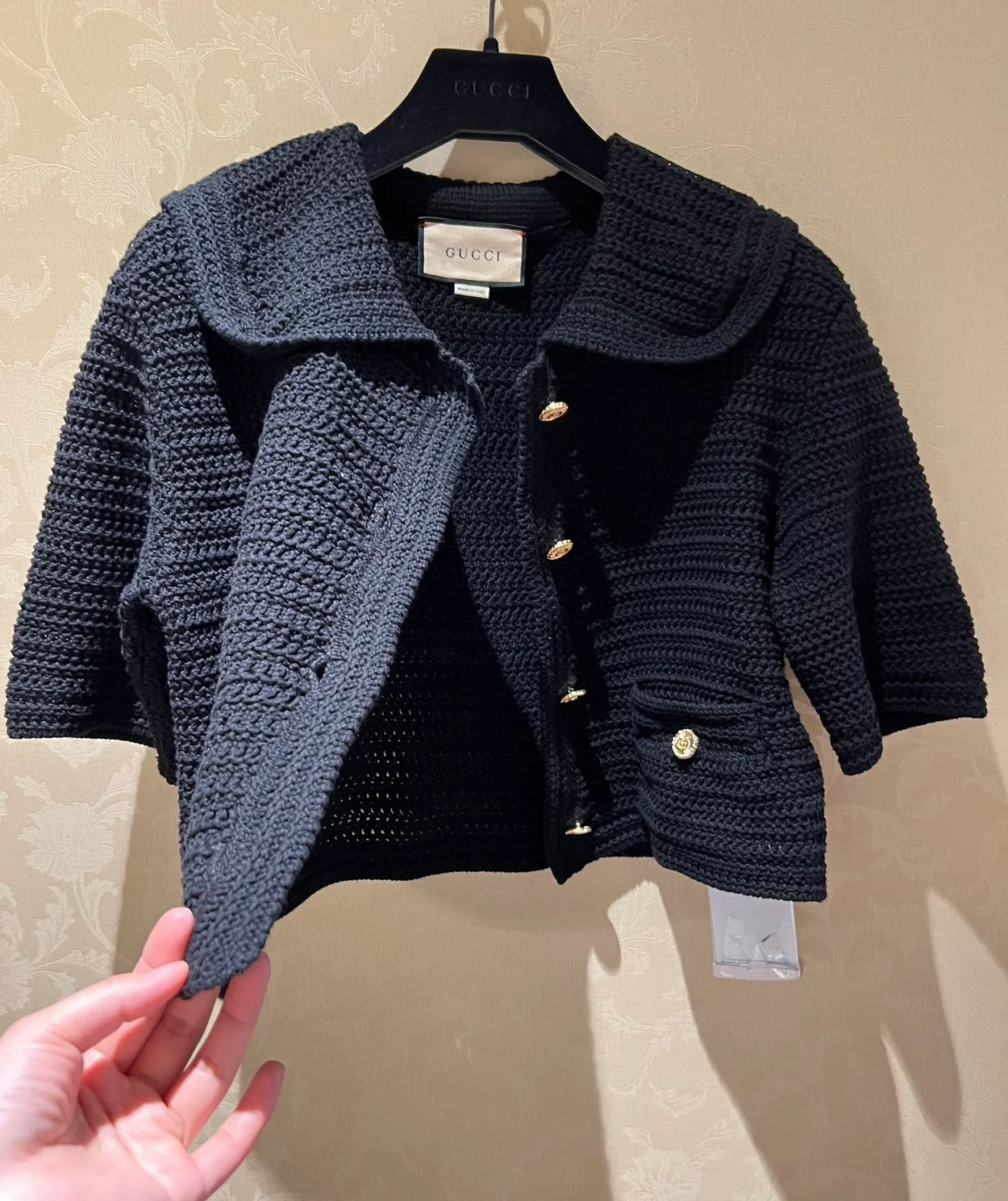 구찌 블랙 크로쉐 코튼 가디건