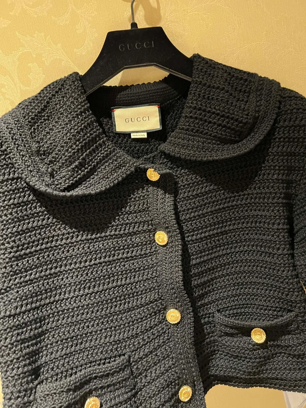 구찌 블랙 크로쉐 코튼 가디건