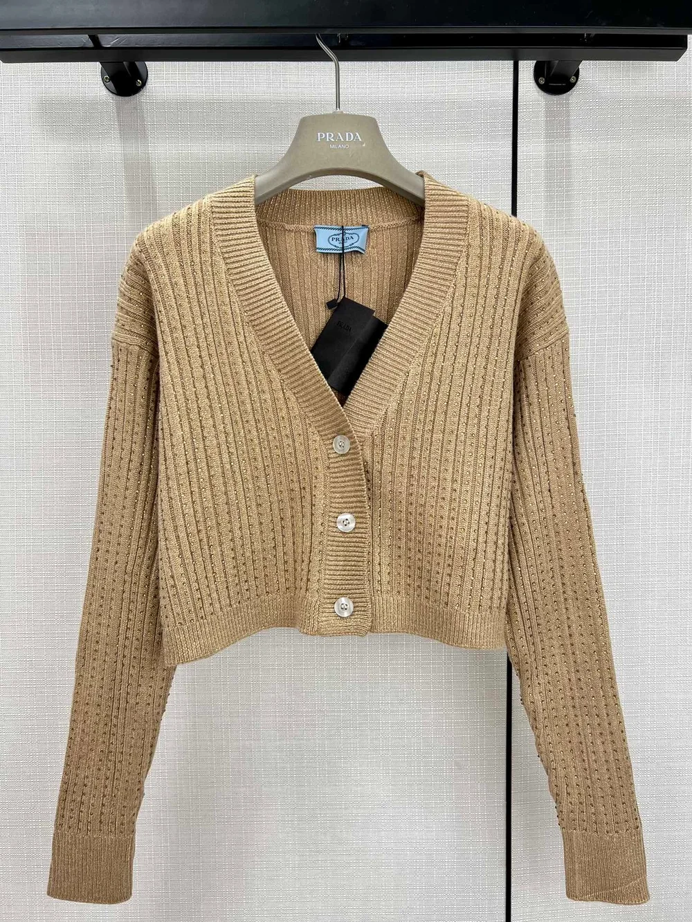 프라다 캐시미어 라인스톤 가디건