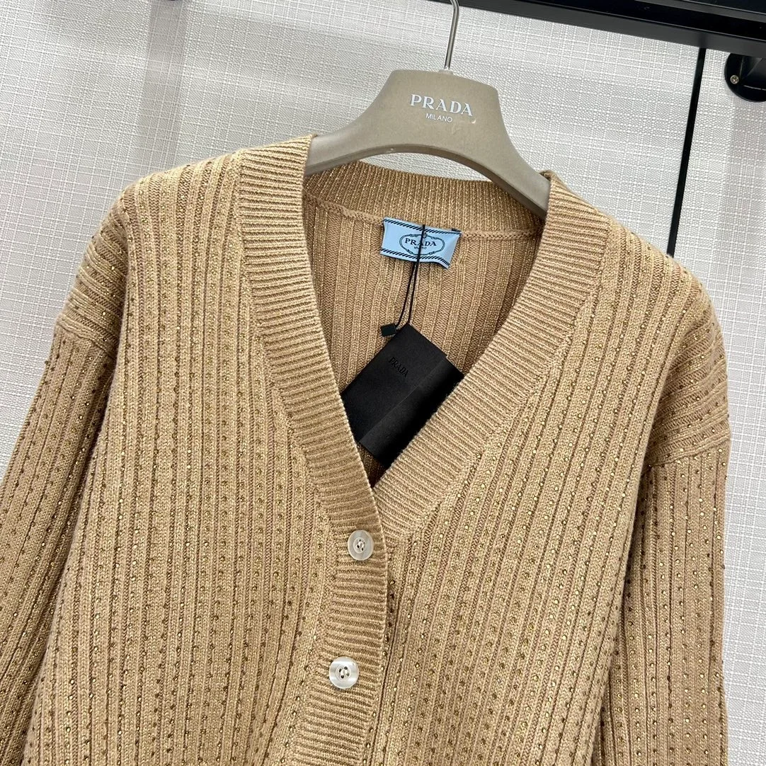 프라다 캐시미어 라인스톤 가디건
