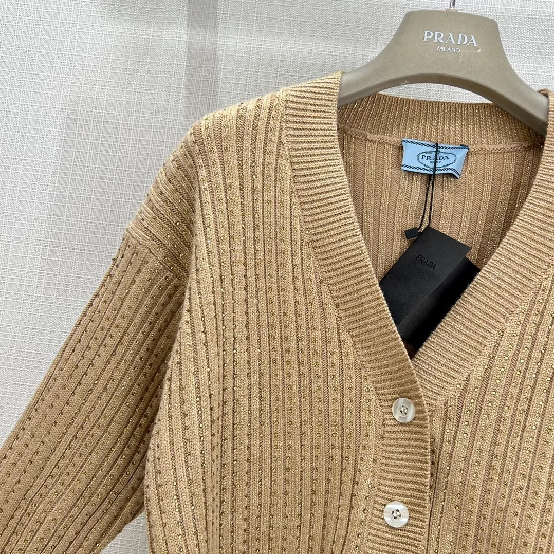 프라다 캐시미어 라인스톤 가디건