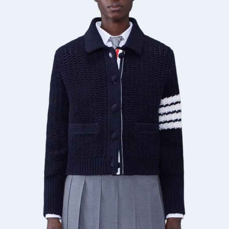 톰브라운 청키 니트 가디건 네이비