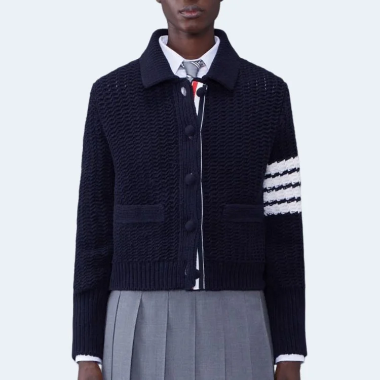 톰브라운 청키 니트 가디건 네이비