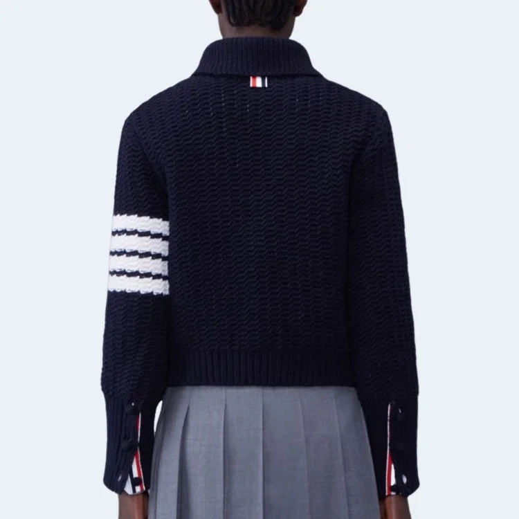 톰브라운 청키 니트 가디건 네이비