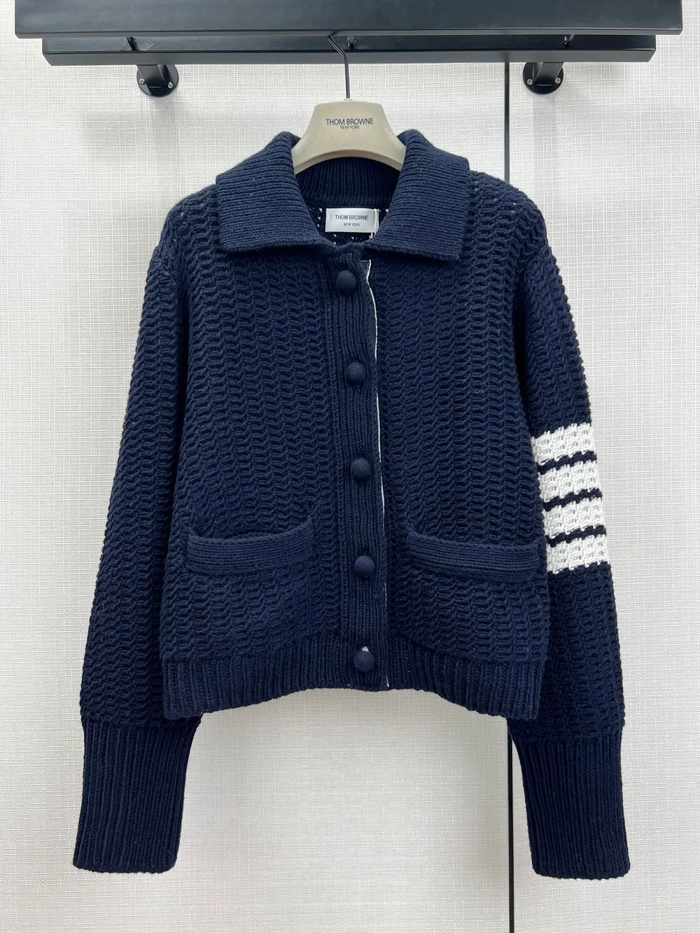 톰브라운 청키 니트 가디건 네이비