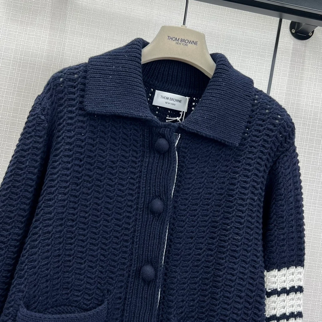톰브라운 청키 니트 가디건 네이비
