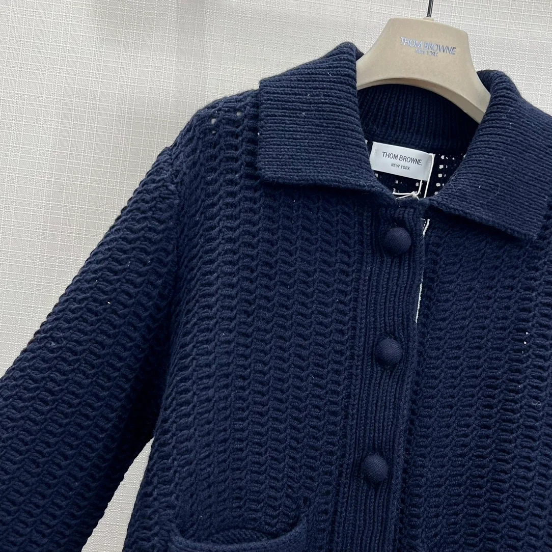 톰브라운 청키 니트 가디건 네이비