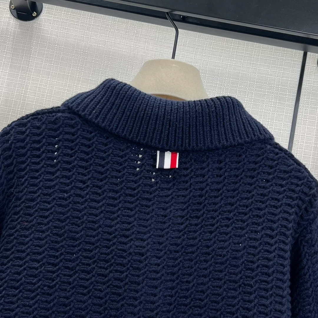 톰브라운 청키 니트 가디건 네이비