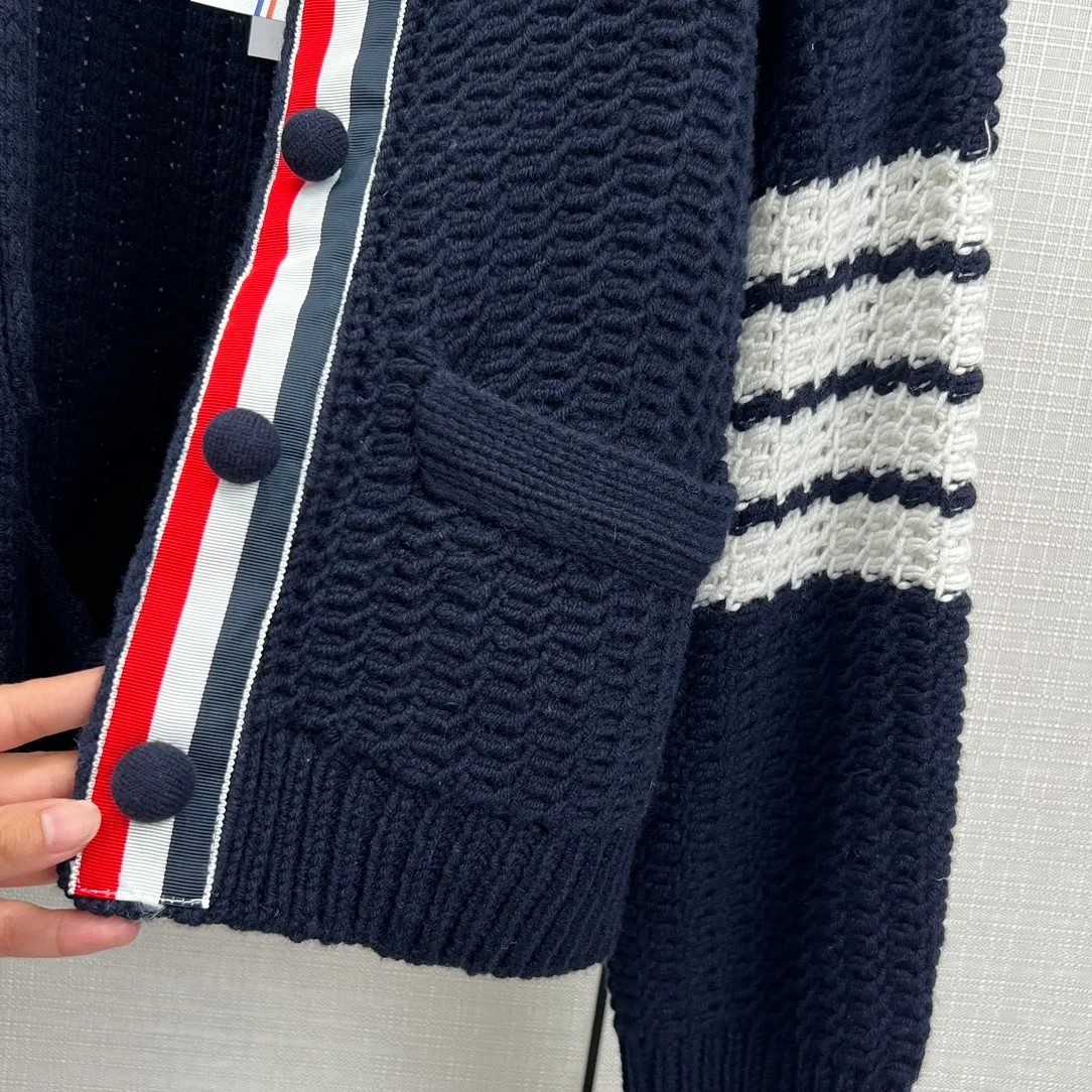 톰브라운 청키 니트 가디건 네이비