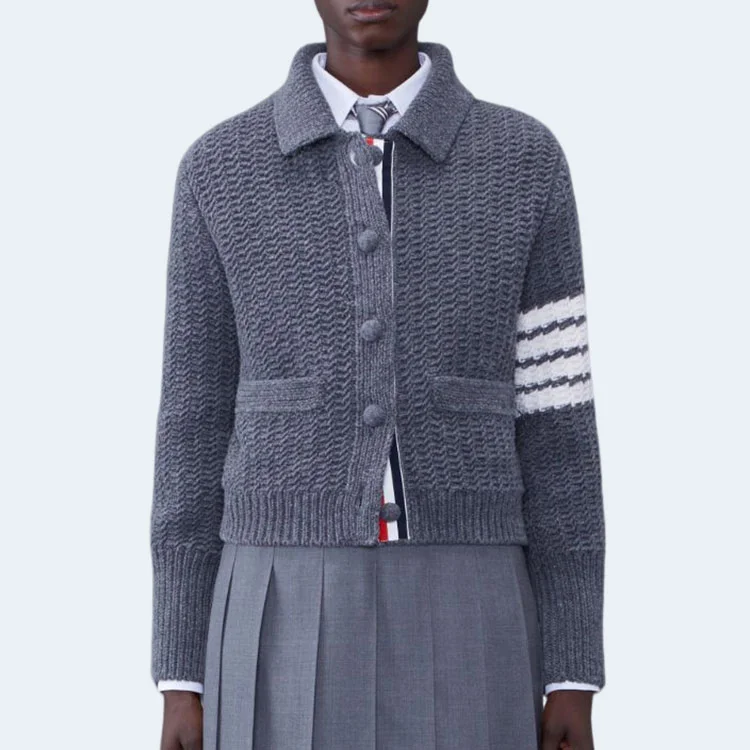 톰브라운 청키 니트 가디건 그레이