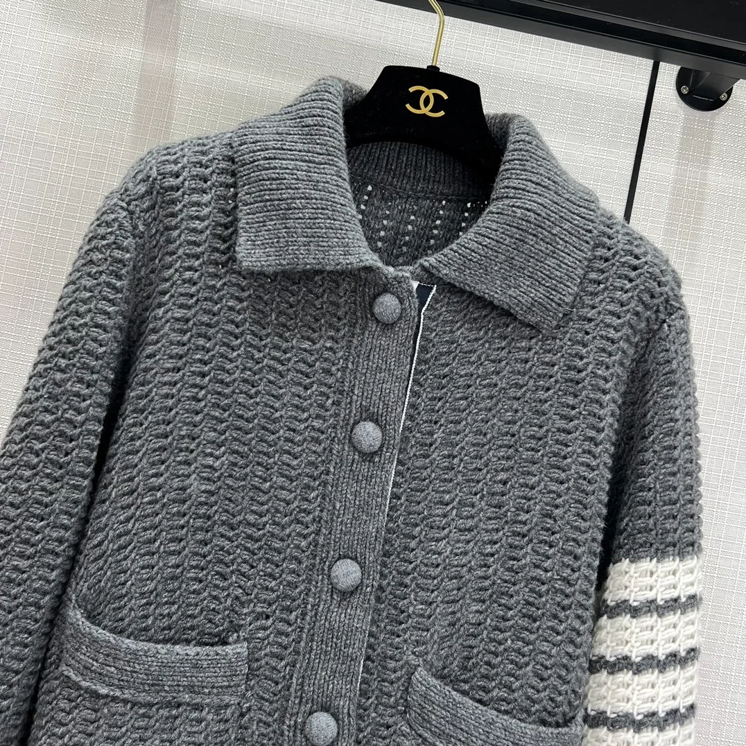 톰브라운 청키 니트 가디건 그레이