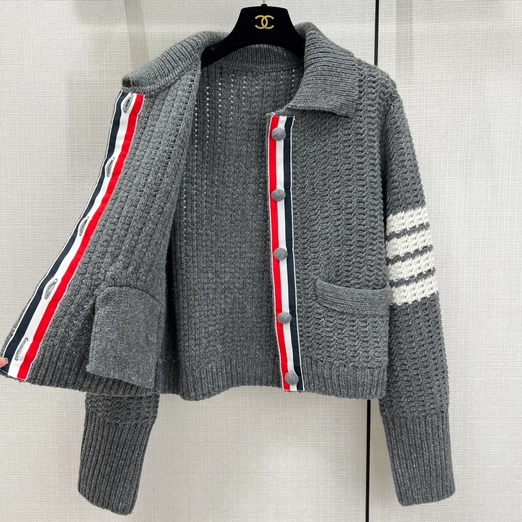 톰브라운 청키 니트 가디건 그레이