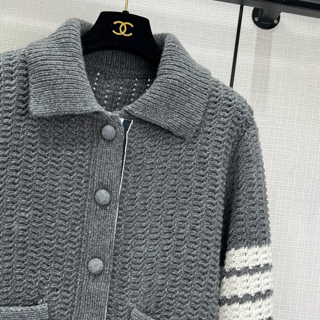 톰브라운 청키 니트 가디건 그레이