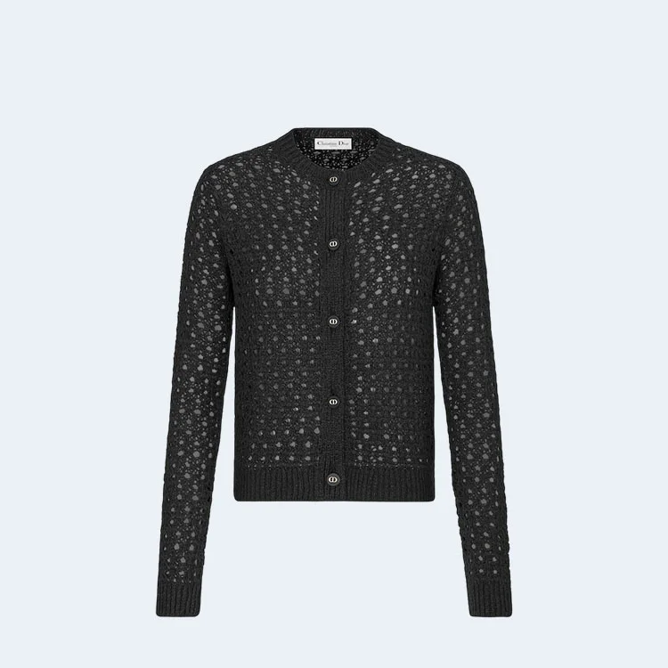 디올 블랙 알파카 오픈워크 니트 가디건