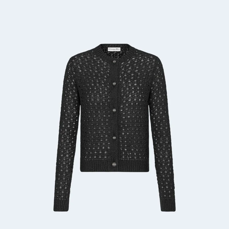 디올 블랙 알파카 오픈워크 니트 가디건