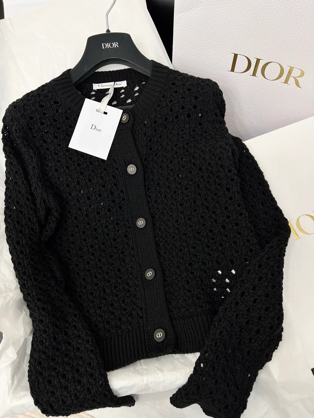 디올 블랙 알파카 오픈워크 니트 가디건