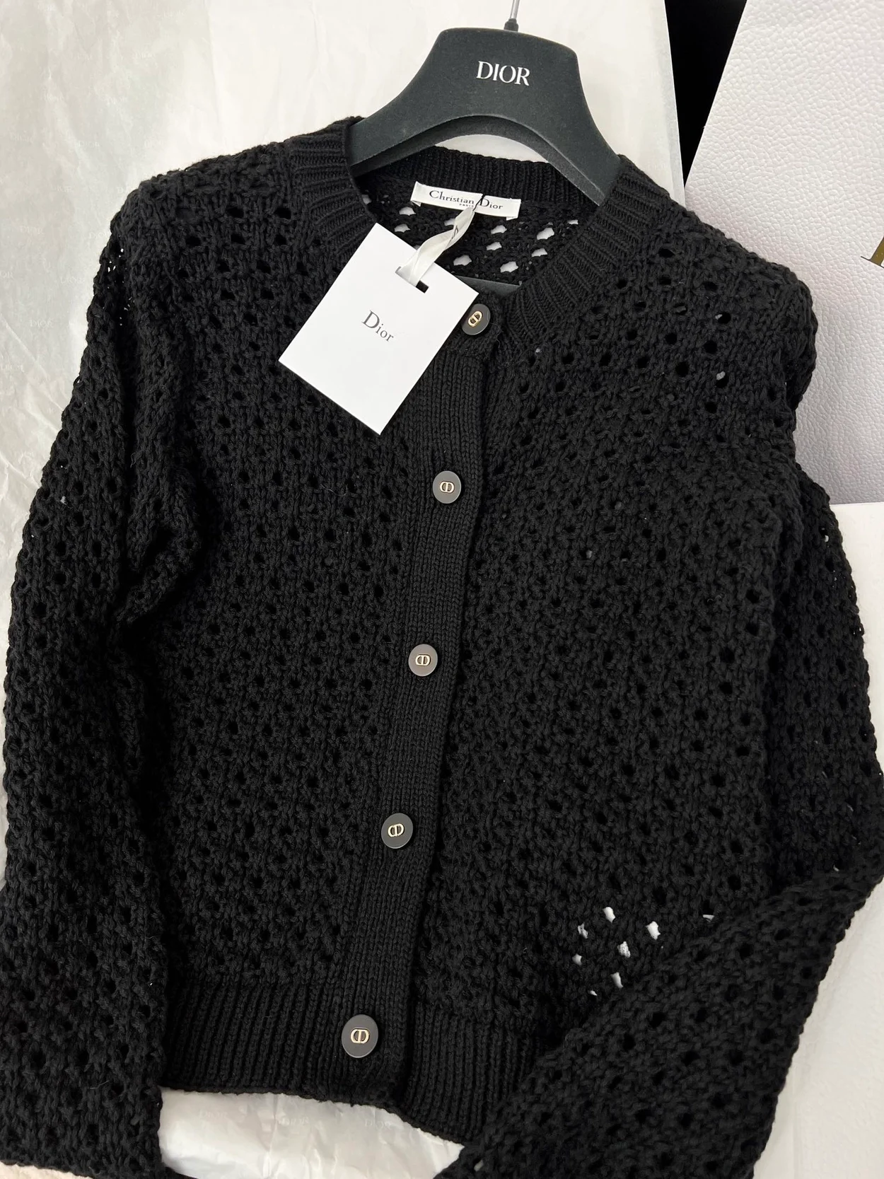 디올 블랙 알파카 오픈워크 니트 가디건