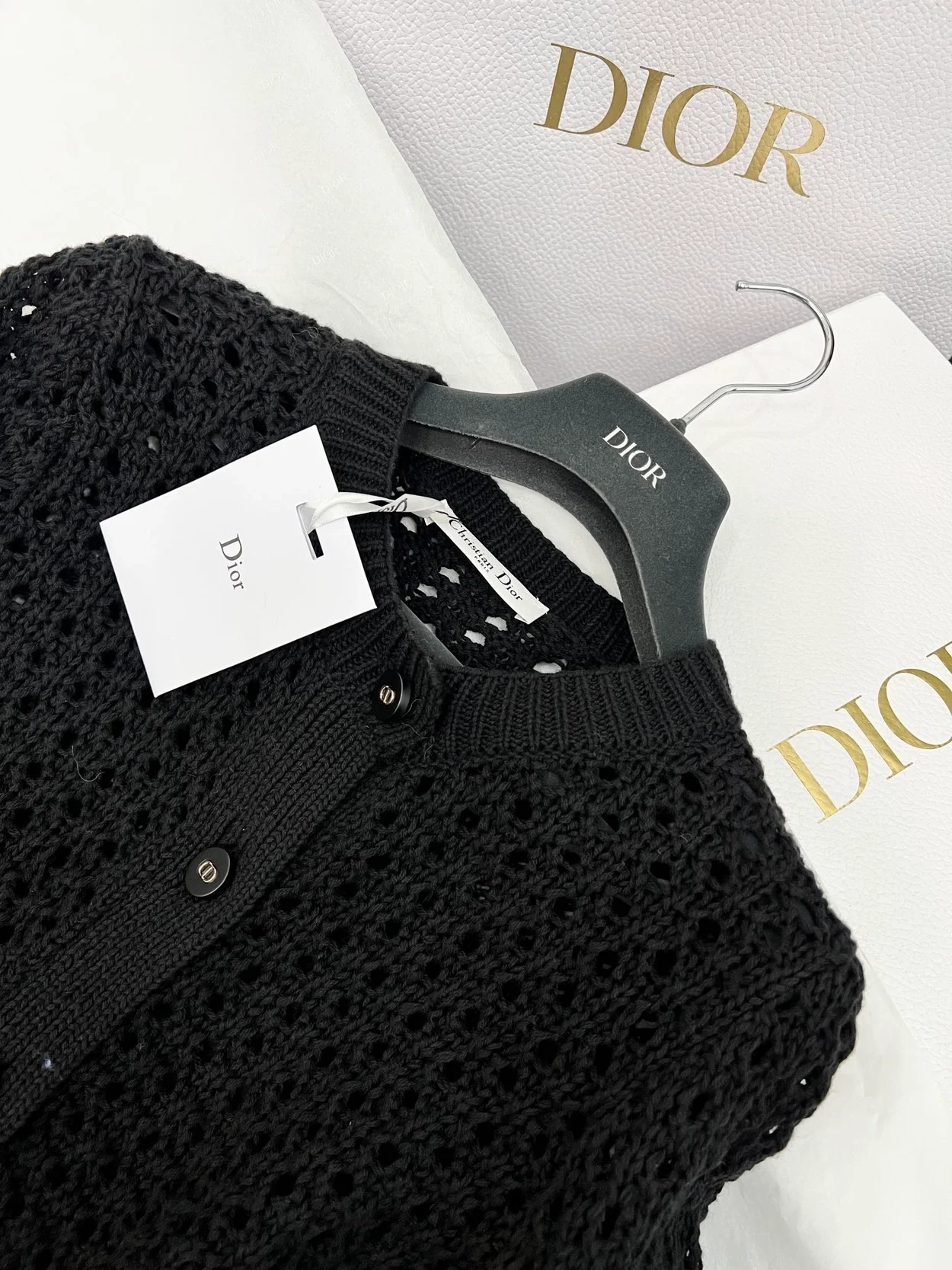 디올 블랙 알파카 오픈워크 니트 가디건