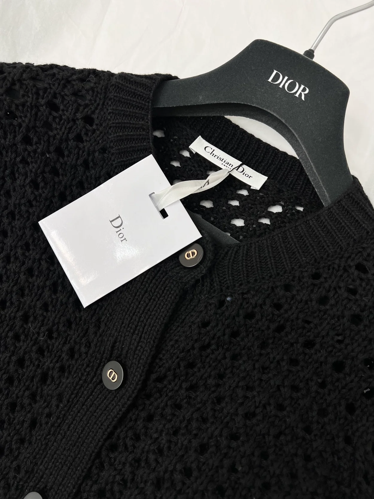 디올 블랙 알파카 오픈워크 니트 가디건