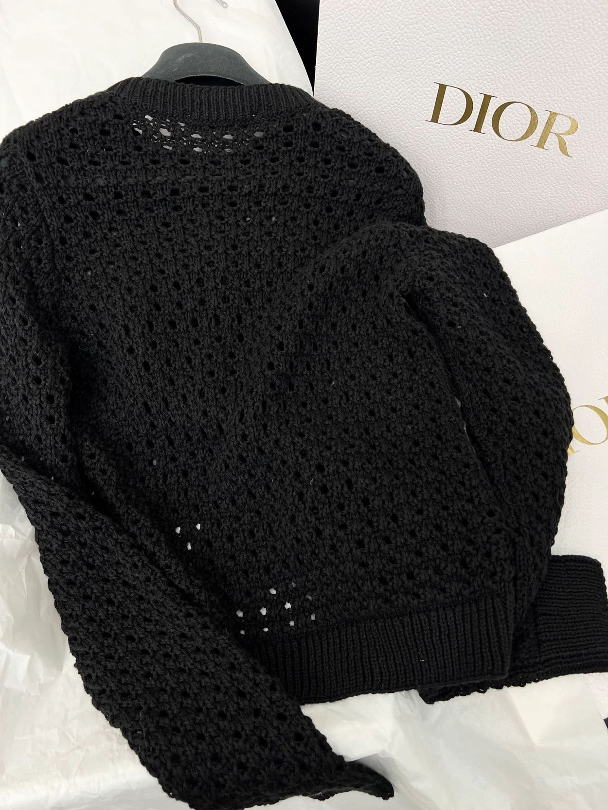 디올 블랙 알파카 오픈워크 니트 가디건