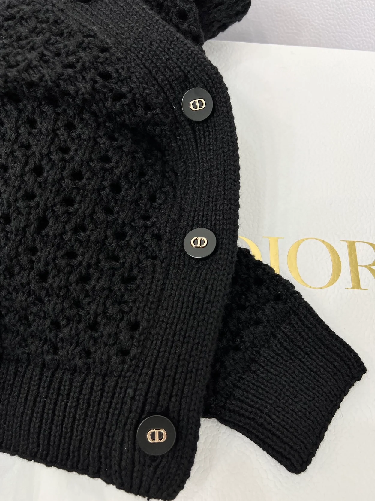 디올 블랙 알파카 오픈워크 니트 가디건