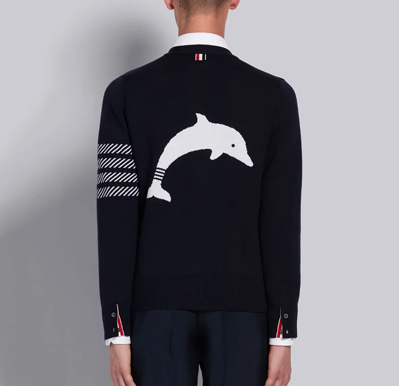 톰브라운 돌핀 아이콘 브이넥 가디건