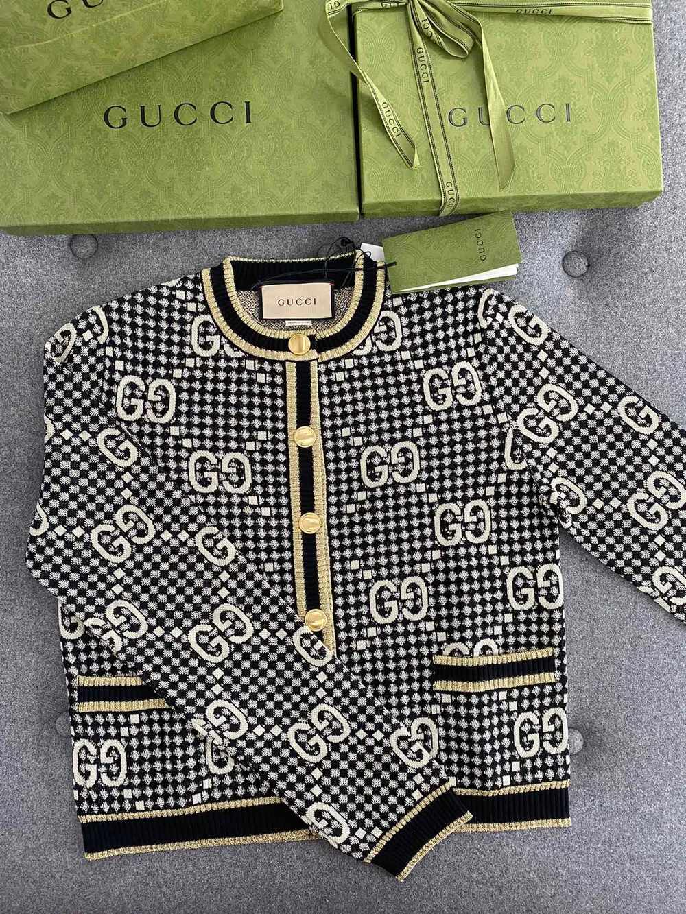 구찌 GG 울 블렌드 자카드 가디건