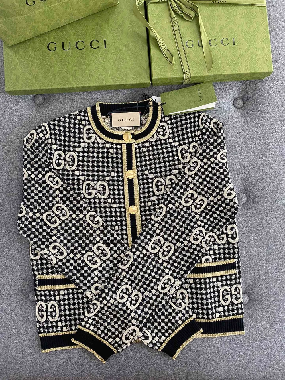 구찌 GG 울 블렌드 자카드 가디건