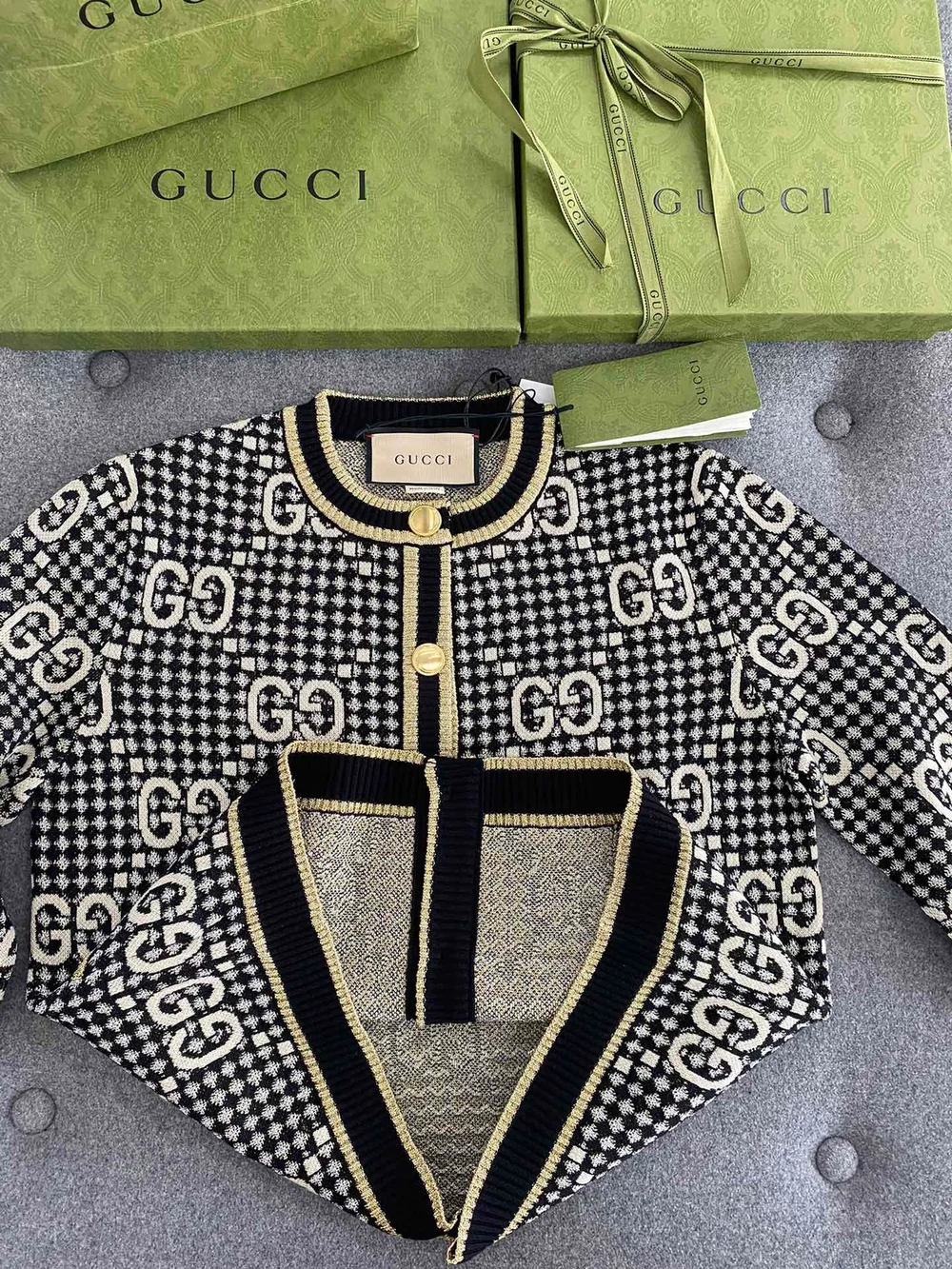 구찌 GG 울 블렌드 자카드 가디건