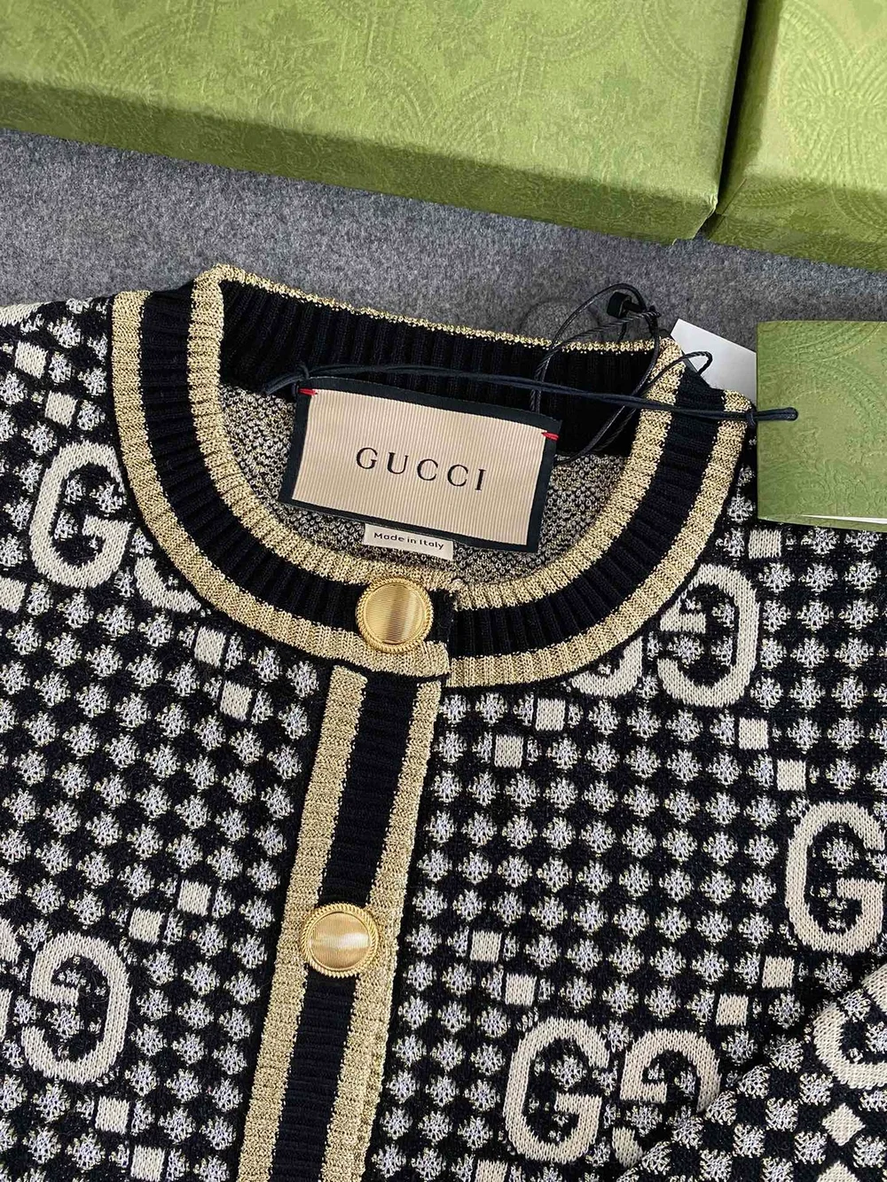 구찌 GG 울 블렌드 자카드 가디건