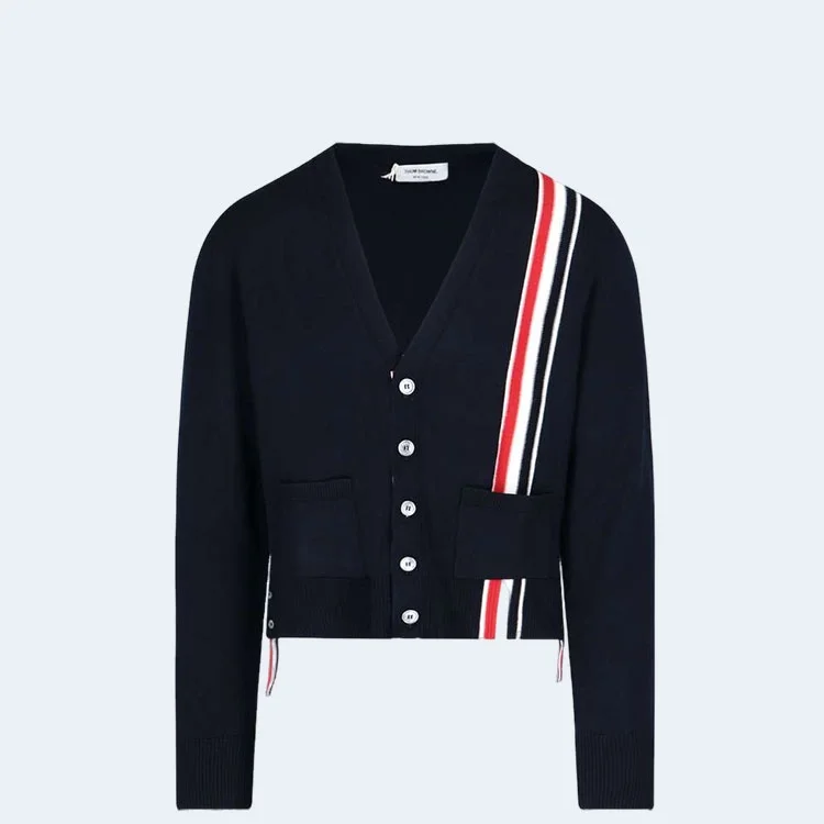 톰브라운 삼선 라인 네이비 니트 가디건
