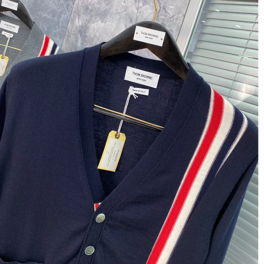 톰브라운 삼선 라인 네이비 니트 가디건