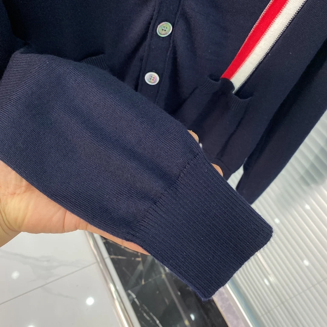 톰브라운 삼선 라인 네이비 니트 가디건