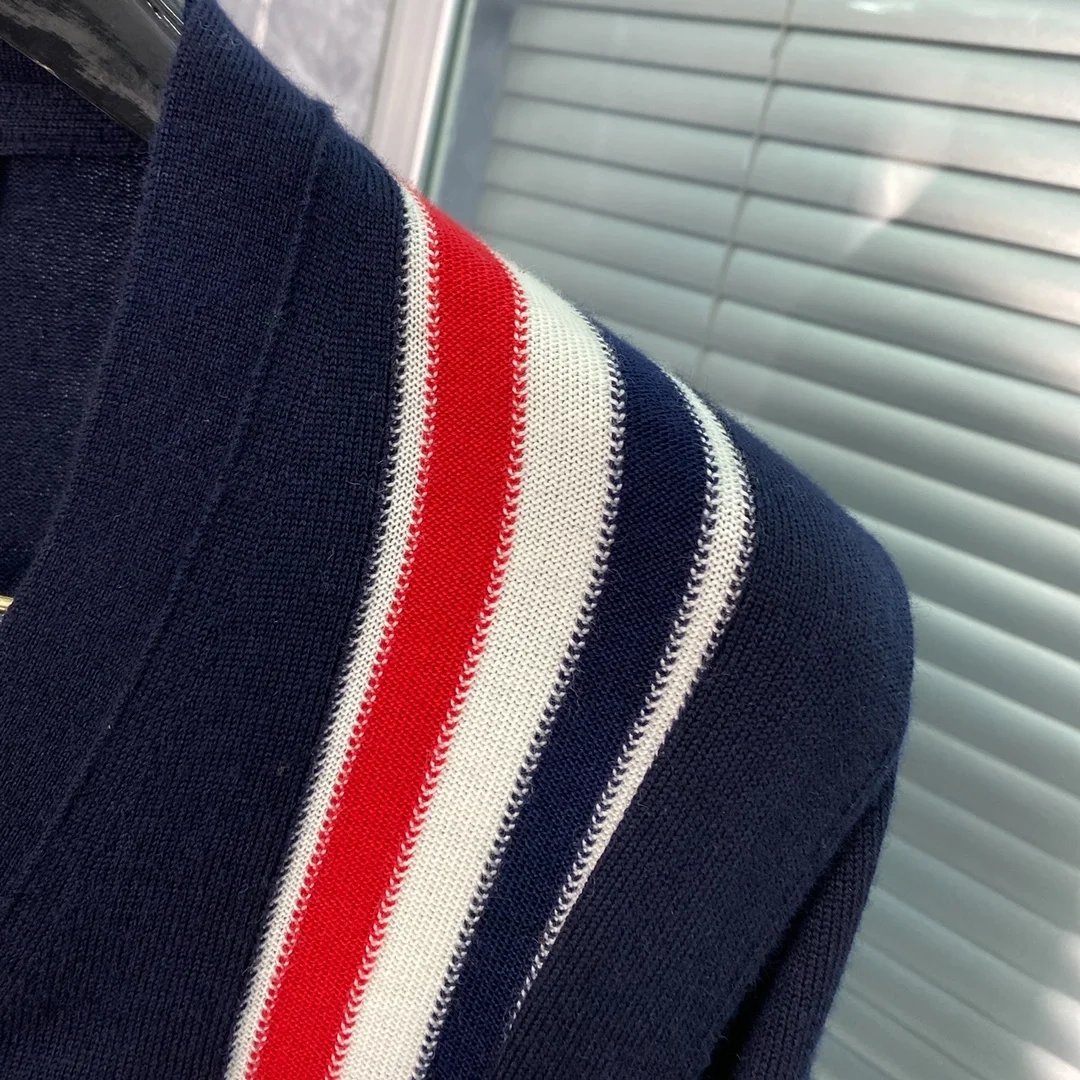 톰브라운 삼선 라인 네이비 니트 가디건