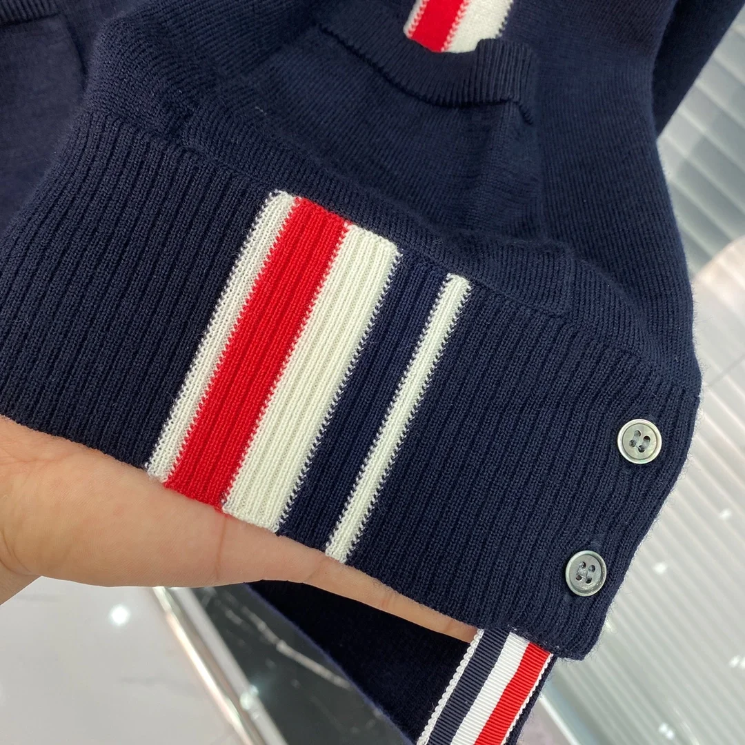 톰브라운 삼선 라인 네이비 니트 가디건