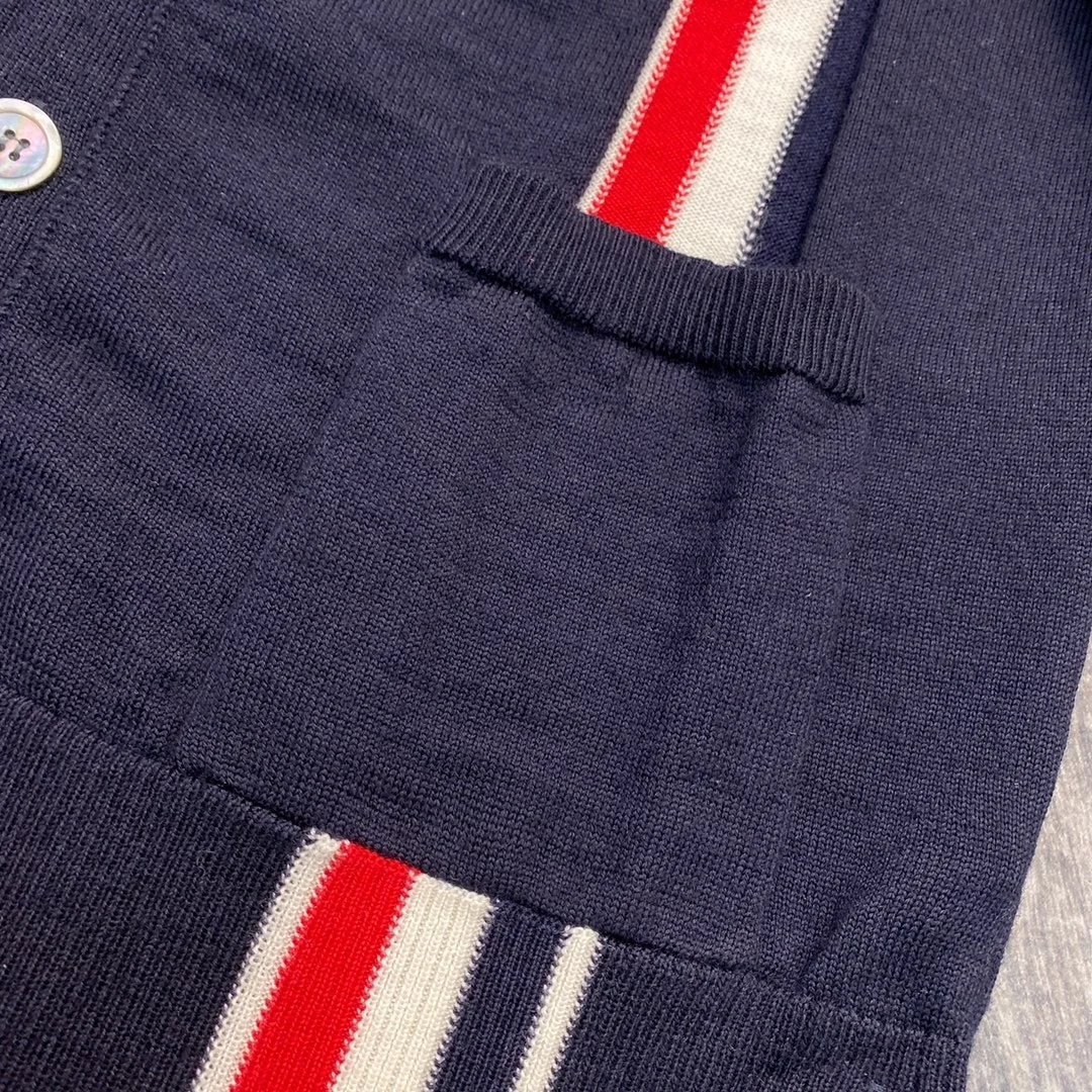 톰브라운 삼선 라인 네이비 니트 가디건