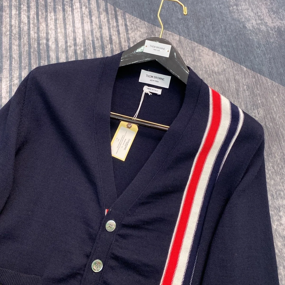 톰브라운 삼선 라인 네이비 니트 가디건