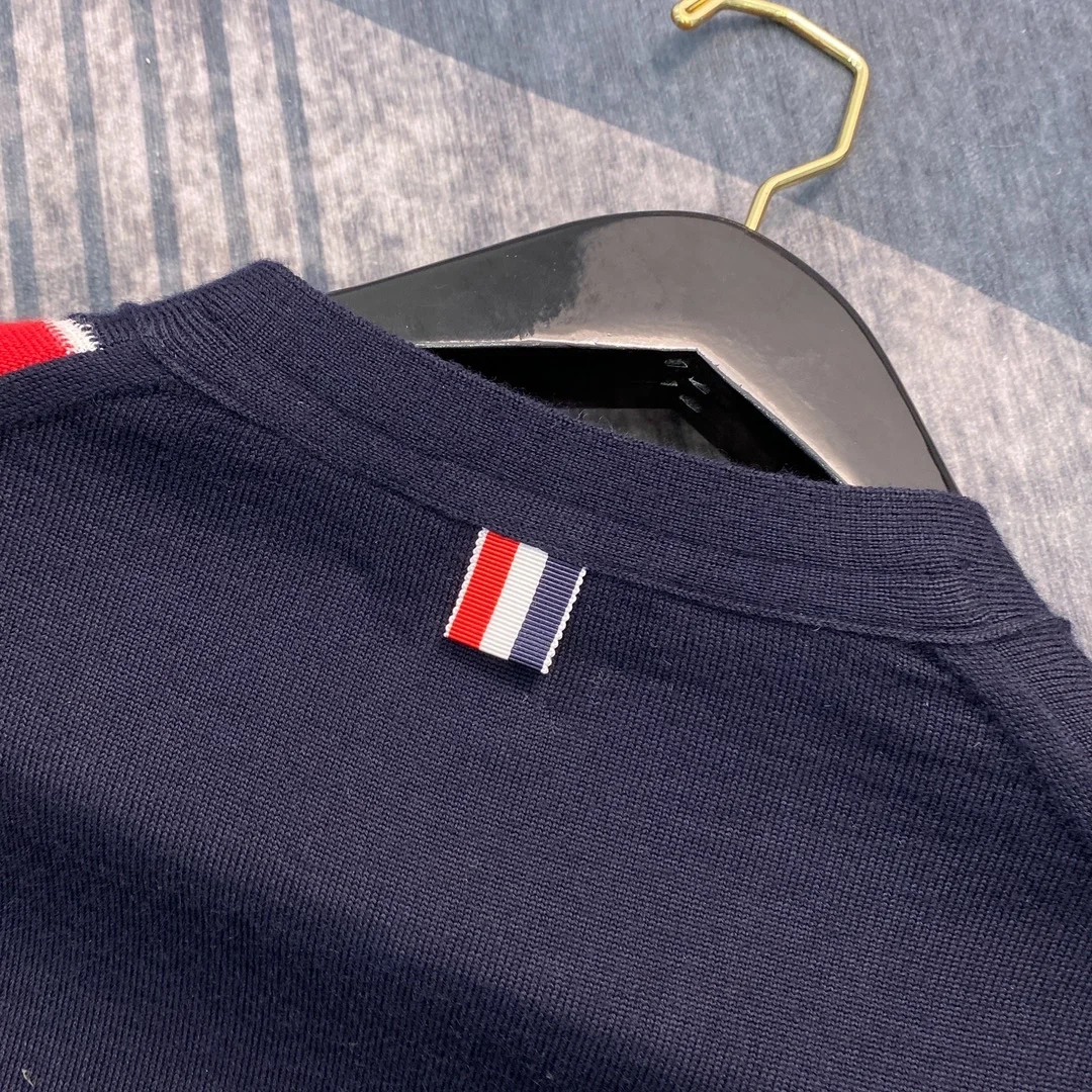 톰브라운 삼선 라인 네이비 니트 가디건