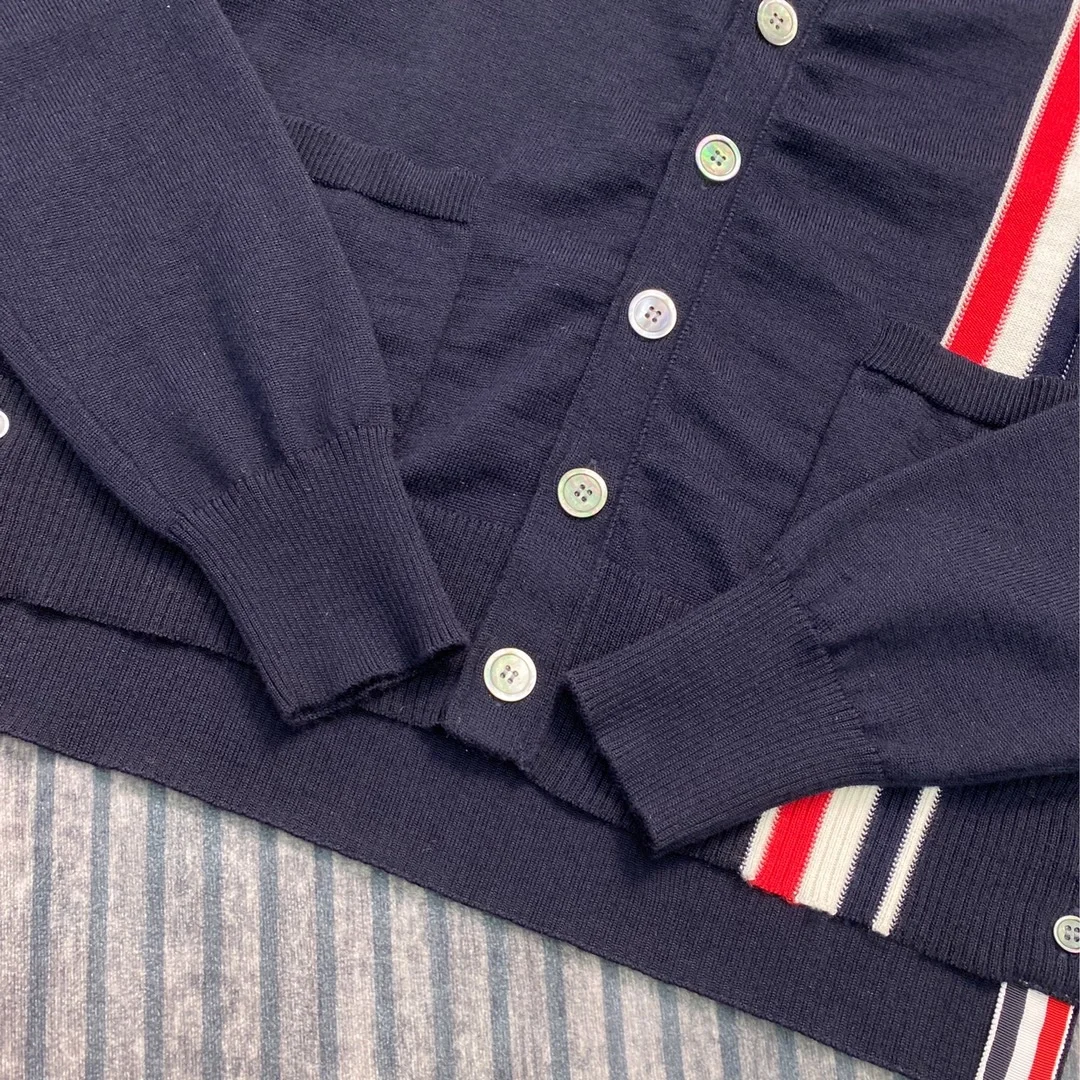 톰브라운 삼선 라인 네이비 니트 가디건