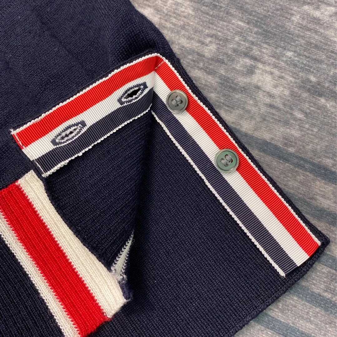 톰브라운 삼선 라인 네이비 니트 가디건